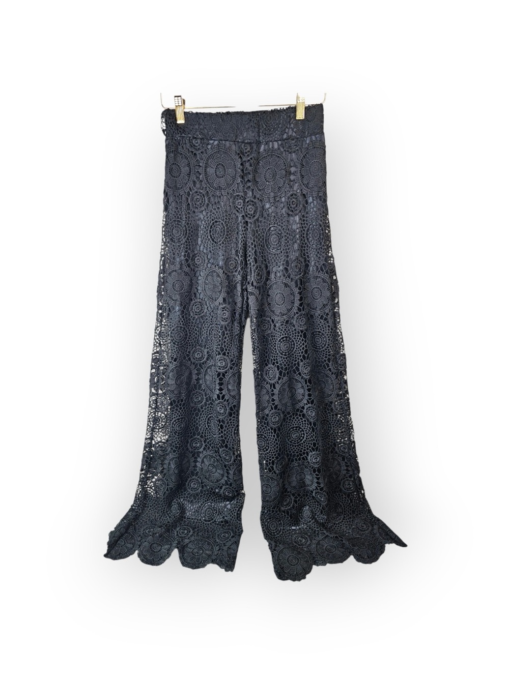ADORN Black Crochet Lace Wide Leg Pants Size Small - Picture 2 of 5